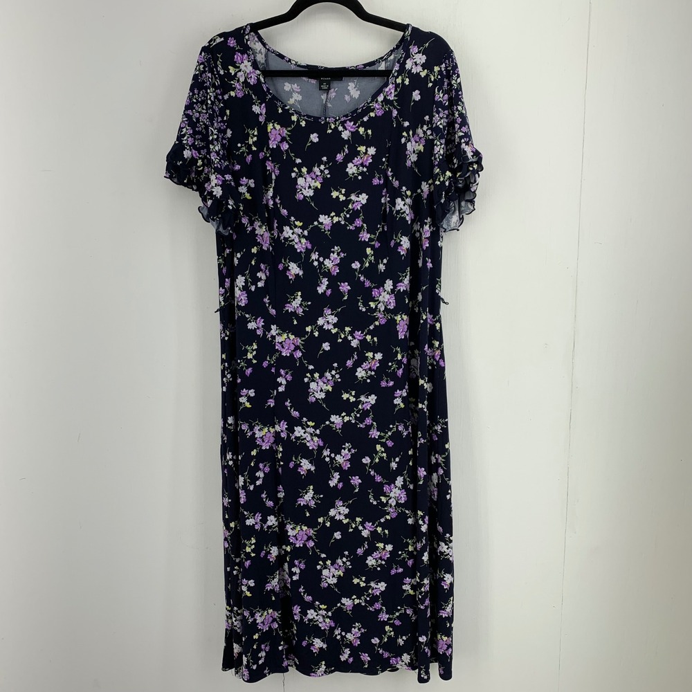 Perceptions Woman Floral Ruffle Sleeve Midi Dress 1X Stretch Modest Grandma Y2K